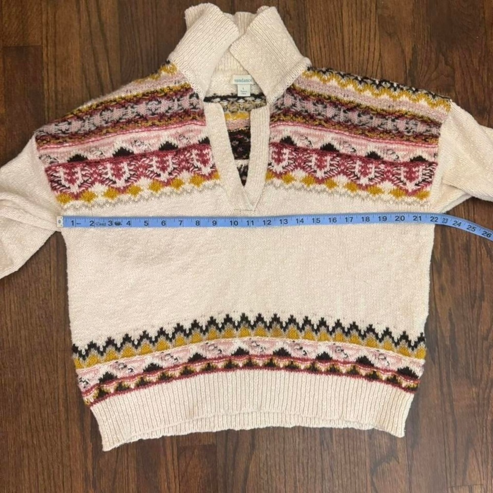 Sundance Cream and Pink Patterned Sweater Size Large 7% Woll Nordic Indie Boho - Picture 6 of 8